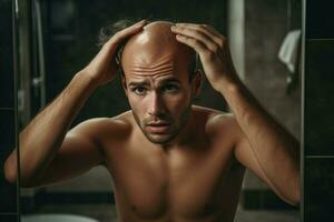 Hair loss young man medicine problem. Generate Ai photo