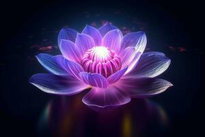 Glowing purple lotus flower in the dark. Generate Ai photo