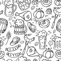 vector seamless pattern in doodle style on the Oktoberfest theme. cute simple drawings with beer, sausages, beer festival in October