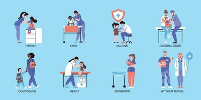 Flat Pediatrics Compositions Set vector