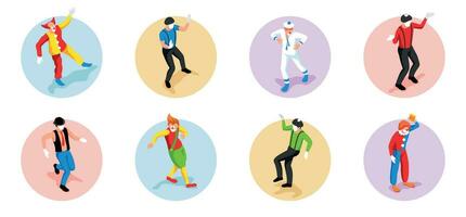 Clowns Isometric Compositions Set vector