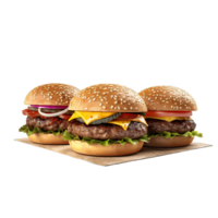 AI Generated Grill burger set, realistic 3d burgers falling in the air, grilled meat collection, ultra realistic, icon, falling, flying, detailed, angle view food photo, burger composition png