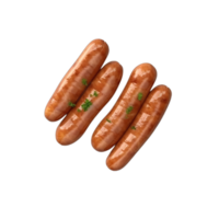 AI Generated Grill sausages, realistic 3d sausage flying in the air, grilled meat collection, ultra realistic, icon, detailed, angle view food photo, sausage composition png