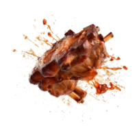 AI Generated Grill Pulled Pork BBQ, realistic 3d brisket flying in the air, grilled meat collection, ultra realistic, icon, detailed, angle view food photo, steak composition png