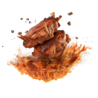 AI Generated Grill Pulled Pork BBQ, realistic 3d brisket flying in the air, grilled meat collection, ultra realistic, icon, detailed, angle view food photo, meat composition png