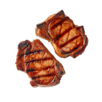 AI Generated Grill Pork Chops steaks, Beef steak realistic 3d brisket flying in the air, grilled meat collection, ultra realistic, icon, detailed, angle view food photo, steak composition png