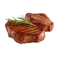 ai gegenereerd rooster varkensvlees karbonades steaks, rundvlees steak realistisch 3d borst vliegend in de lucht, gegrild vlees verzameling, ultra realistisch, icoon, gedetailleerd, hoek visie voedsel foto, steak samenstelling png