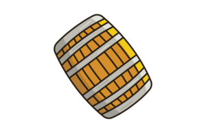 Wooden Barrel with Iron Rings illustration. Industry working object icon concept. Oil barrel container for liquid chemical products oil, fuel and gasoline design. png