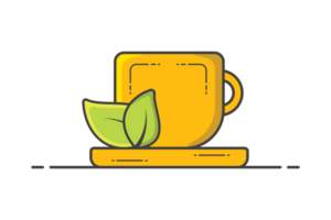 Cup Of Green Tea With Green Leaves illustration. Food and drink object icon concept. Tea cup green leaves, tea leaf logo design, tea symbol. Cup with leaves design. png