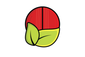 Cricket Ball with Green Leaves illustration. Sports and organic objects icon concept. Unique cricket and organic logotype design png