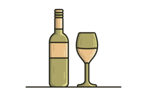 Wine Bottle with Wine Glass illustration. Bar and restaurant objects icon concept. Furniture for the Bar and Restaurant decoration design. png