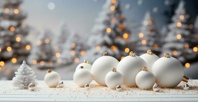 Panoramic Christmas background, light New Year balls on a blurred background - AI generated image photo