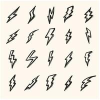 Set of thunder related Doodle icons. Well made signature in thin line style with editable stroke. vector