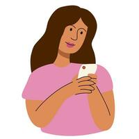 Woman holding smartphone .People and gadgets. Communication in social network vector