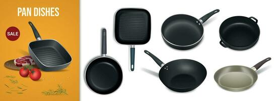 Pan Dishes Realistic Composition vector