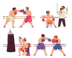 plano boxeo icono conjunto vector