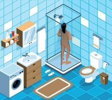 Showering Isometric Hygiene Composition vector