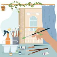 Hand Holding Paintbrush Composition vector