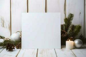 Blank canvas christmas wooden background. Generate Ai photo