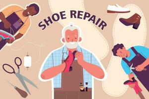 Shoe Repair Flat Collage Composition vector