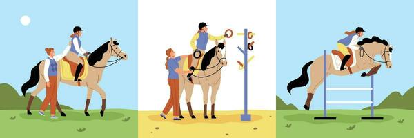 Horses And People Three Square Compositions vector