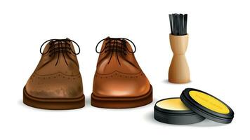 Realistic Boots Polishing Set vector