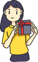 peu fille avec petit cadeau boîte png