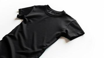 Stylish black t-shirt on white background, top view AI Generated photo