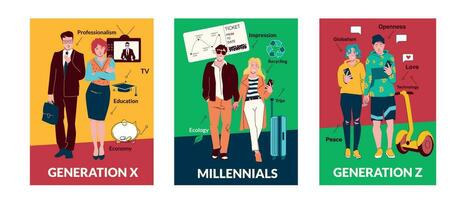 People Generations Flat Poster Set vector