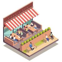 Street Cafe Isometric Concept vector