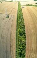 alto ángulo imágenes de británico agrícola granjas a campo paisaje cerca lutón ciudad de Inglaterra genial Bretaña de Reino Unido. imágenes estaba capturado con drones cámara foto