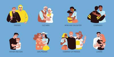 Hugging People Compositions Set vector