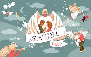 Angel Help Flat Collage vector