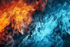 Contrasting fire and ice patterns mesmerize on a dark backdrop. AI Generated photo