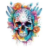 resumen acuarela cráneo con flores, acuarela floral cráneo diseño para Víspera de Todos los Santos día, generativo ai png