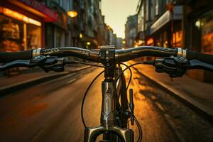 Intense grip, cyclists hand tightens brake lever in focused closeup shot AI Generated photo