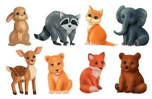 realista joven animales conjunto vector