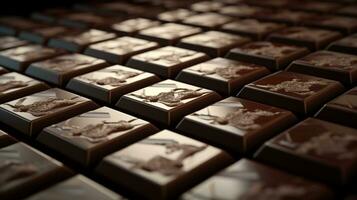 Dark chocolate delight, Close-up of mouthwatering bar tiles. AI Generated photo