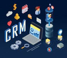 crm isométrica concepto vector