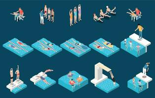 Kids Swimming School Isometric Set vector