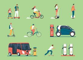 Eco Transport Flat Color Set vector