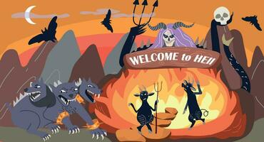 Welcome Hell Flat Composition vector