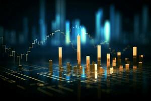bar grafico y candelero gráfico representar valores mercado precio mediante financiero estadísticas ai generado foto