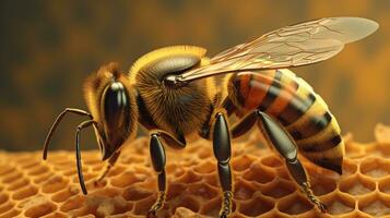 Electronic bee on honeycomb background AI Generated photo