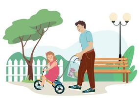 Father Daughter Bike Composition vector