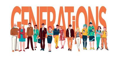 People Generations Flat Text vector