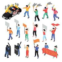 Isometric Protest Icon Set vector