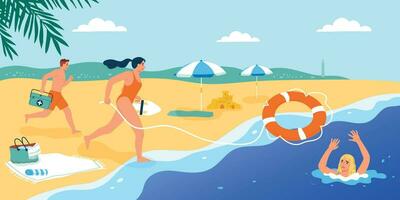 Running Lifeguards Beach Composition vector