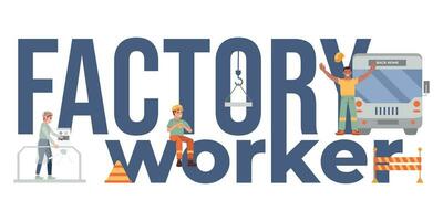 Factory Worker Flat Text vector