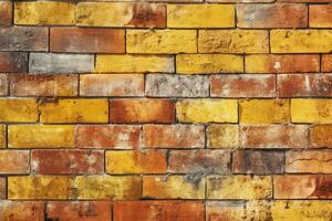 Grungy yellow and red brick wall as a seamless pattern background. AI Generated photo